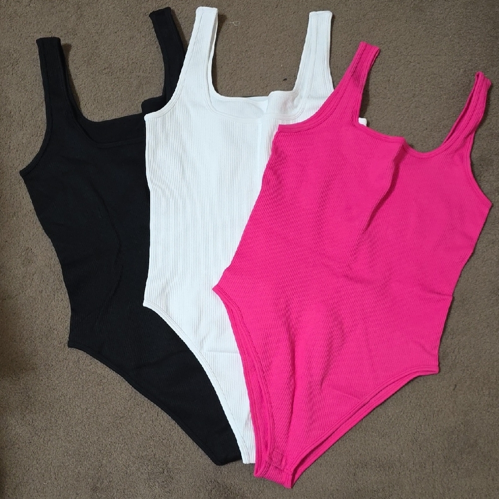 Womens Ribbed 3 Bodysuit - Pink, White & Black